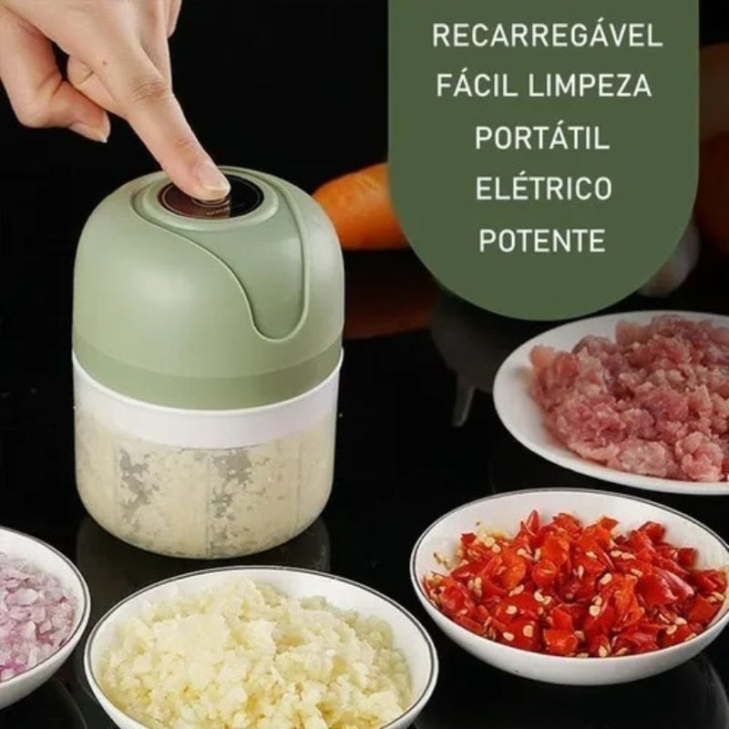 Mini Processador Elétrico de Alimentos Portátil c/ 3 lâminas de Aço Inox USB 250 ml